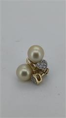Pearl Gold-Diamond & Stone Earrings 6 Diamonds .18 Carat T.W. 14K Yellow Gold